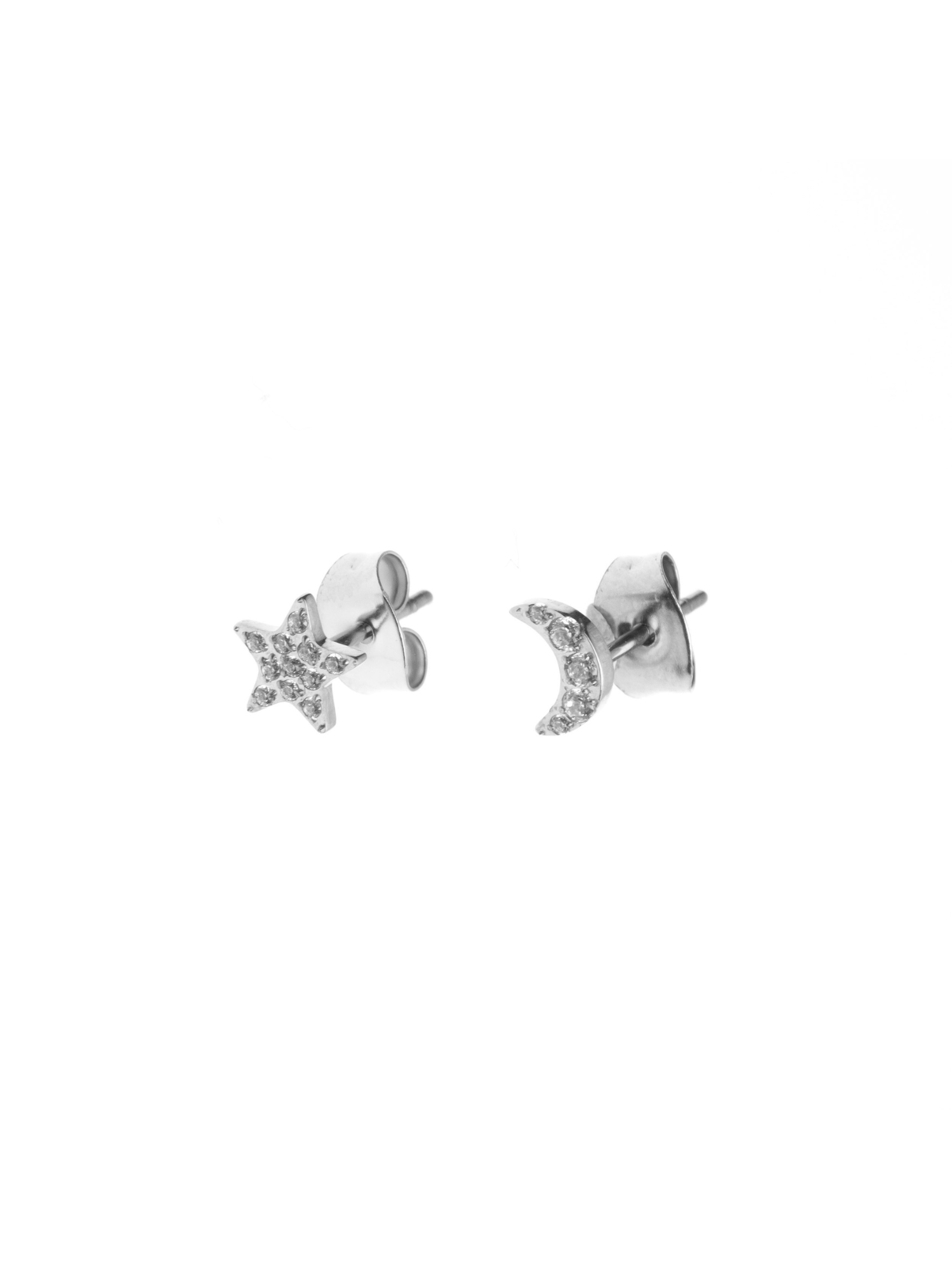 Star & Moon Studs W/Crystals
