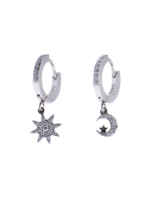 Star & Moon Hoops W/Crystals