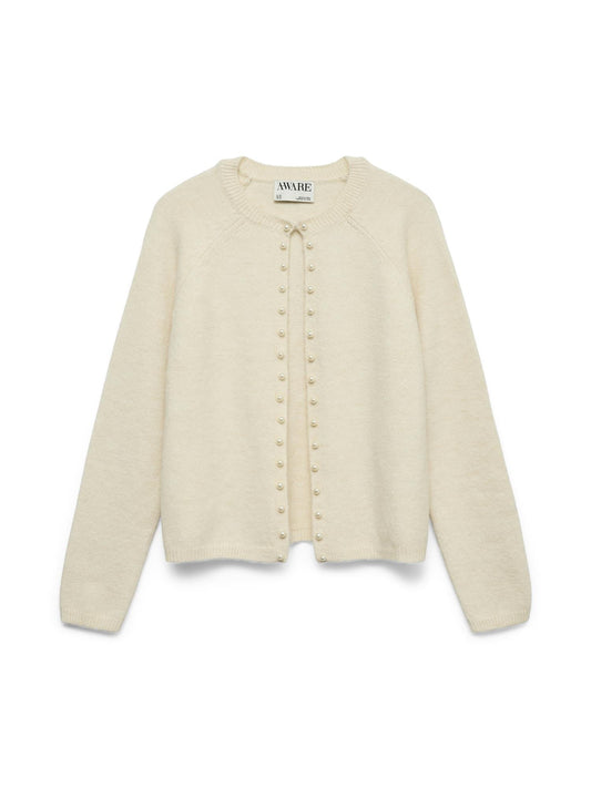 Magalene o - neck pearl knit cardigan - novalieshop