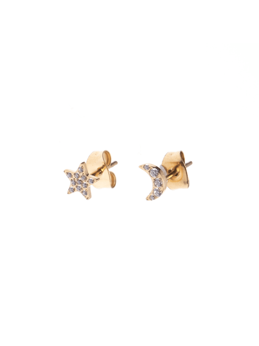 Star & Moon Studs W/Crystals - novalieshop